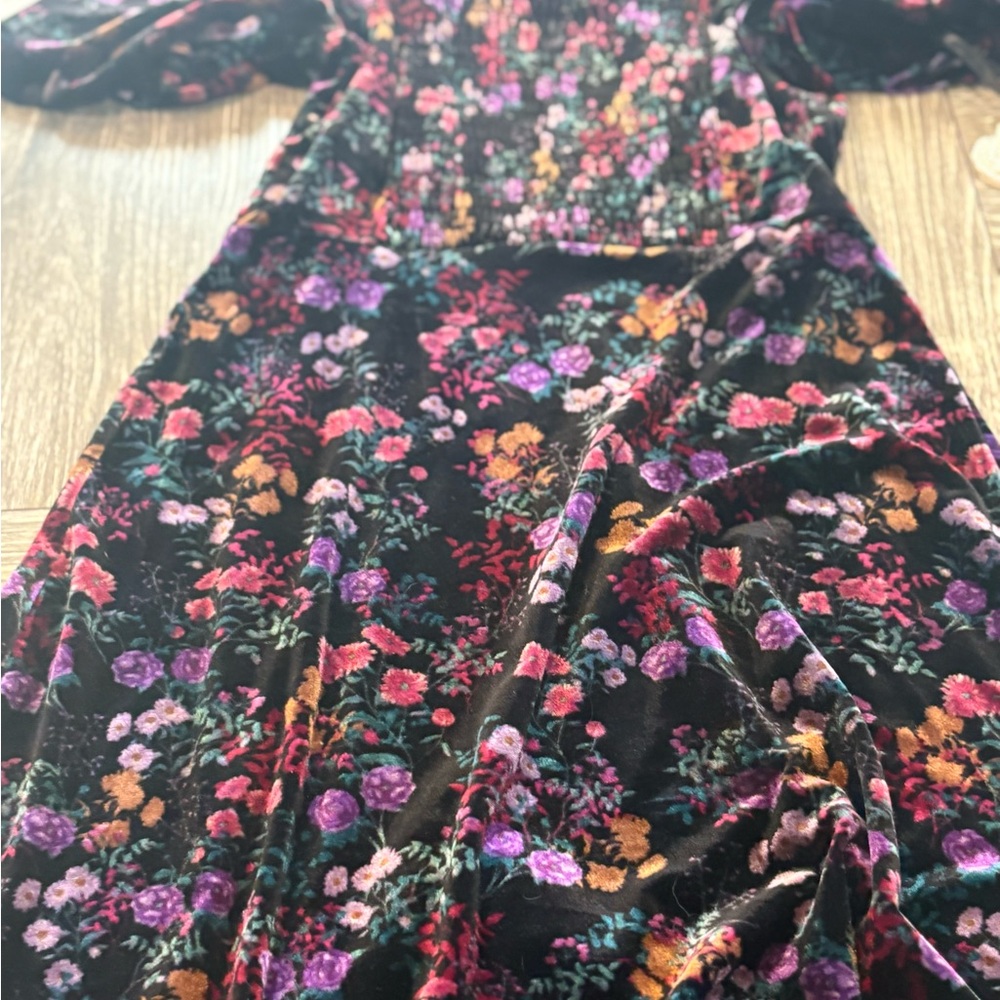 LOFT Black Floral Velvet Dress